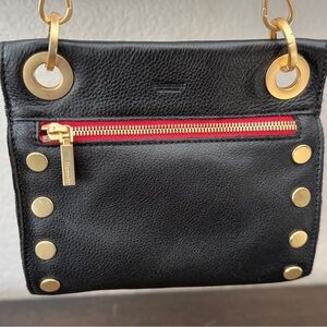 Hammitt Tony Small - Black Leather Crossbody with Gold Hardware & Red Zip Accent